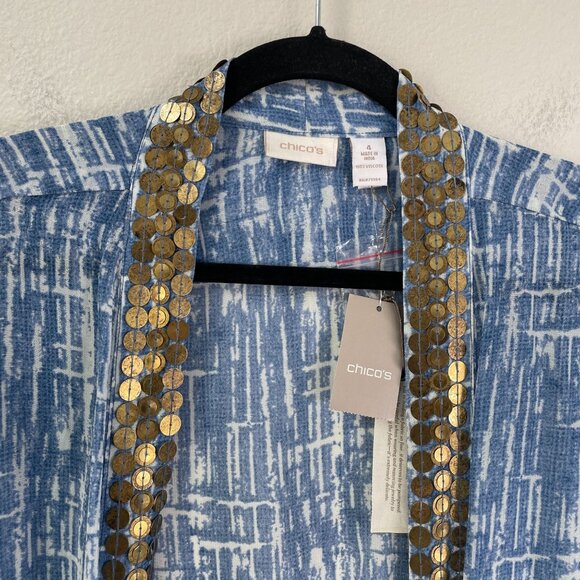 NEW Chicos 4 Womens Plus XXL Bimini Embellished 3/4 Sleeve Open Cardigan Kimono - Picture 8 of 13